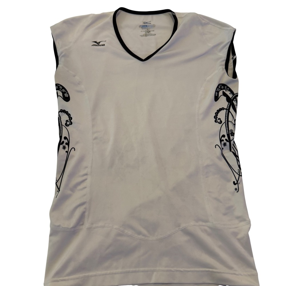Mizuno DryLite Womens Volleyball Jersey Top White Black Filigree Graphic Small